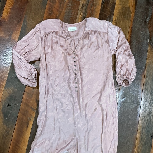 Anthropologie Blush Pink Satin Laurentia Jacquard Button Front Jumpsuit  Small - Picture 7 of 12